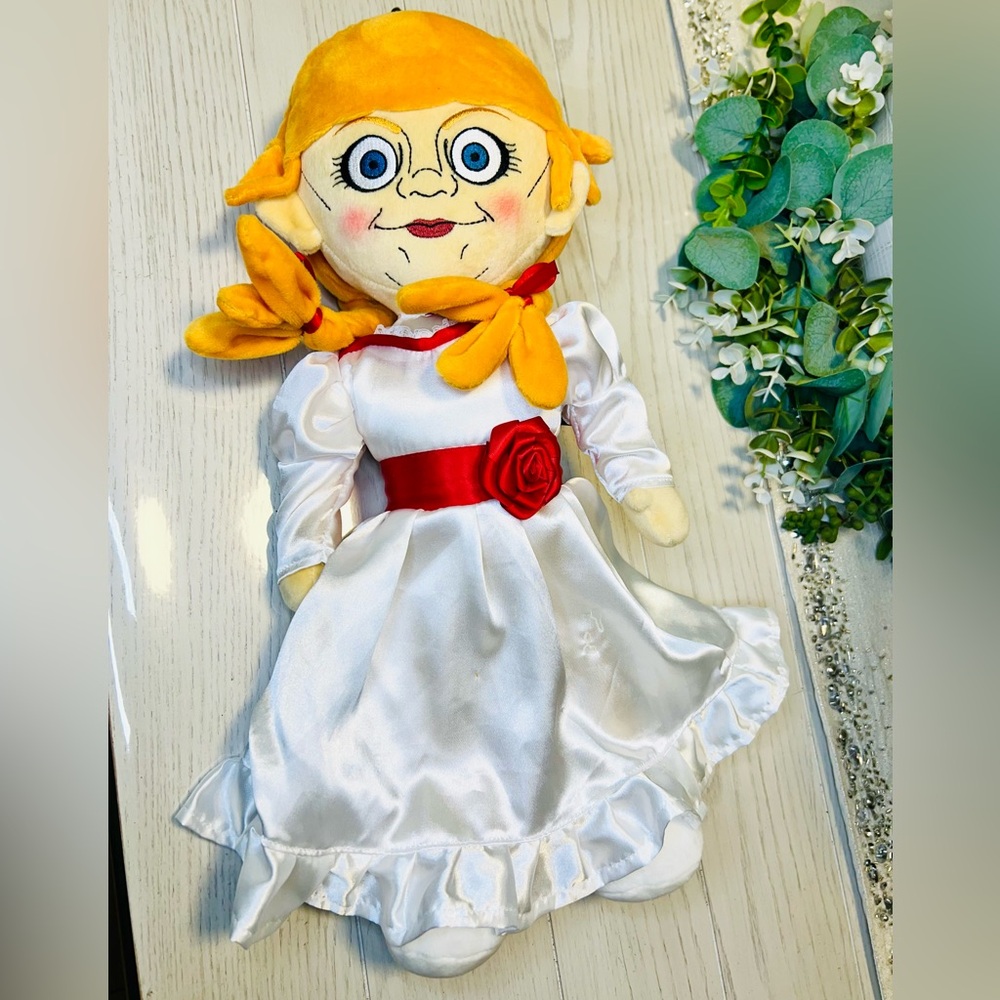 Annabelle Plush 18” Doll in White Dress with Red Sash and Yellow Hair (New W/Tag